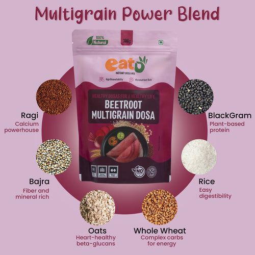 Eat5 Instant Beetroot Multigrain Dosa Mix  | Healthy, Ready to Cook , Indian Breakfast  | 100% Natural | No Preservatives | Makes 10–12 Dosas 300g