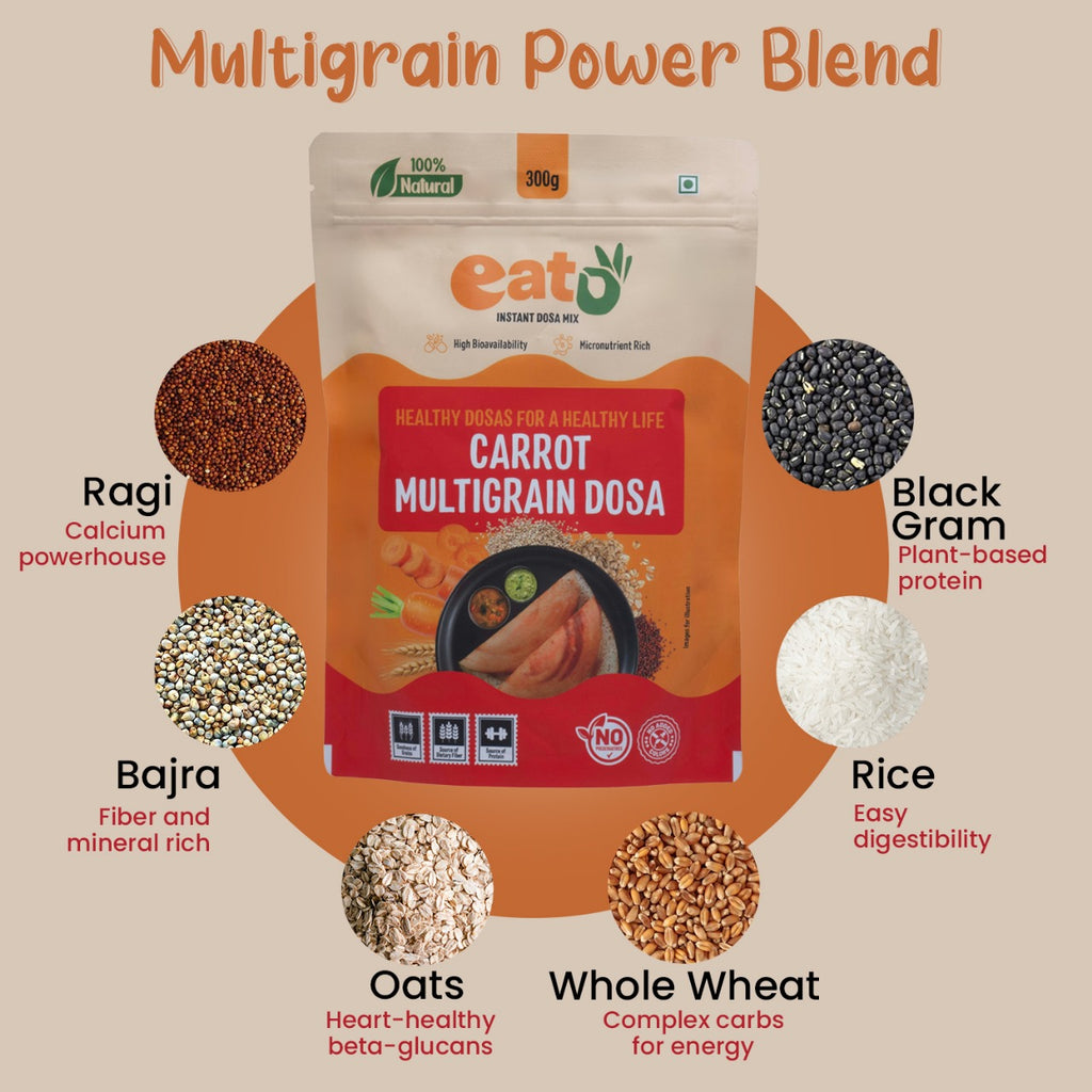 Eat5 Instant Carrot Multigrain Dosa Mix | Healthy, Ready to Cook , Indian Breakfast | 100% Natural, No Preservatives | Makes 10–12 Dosas (300g)