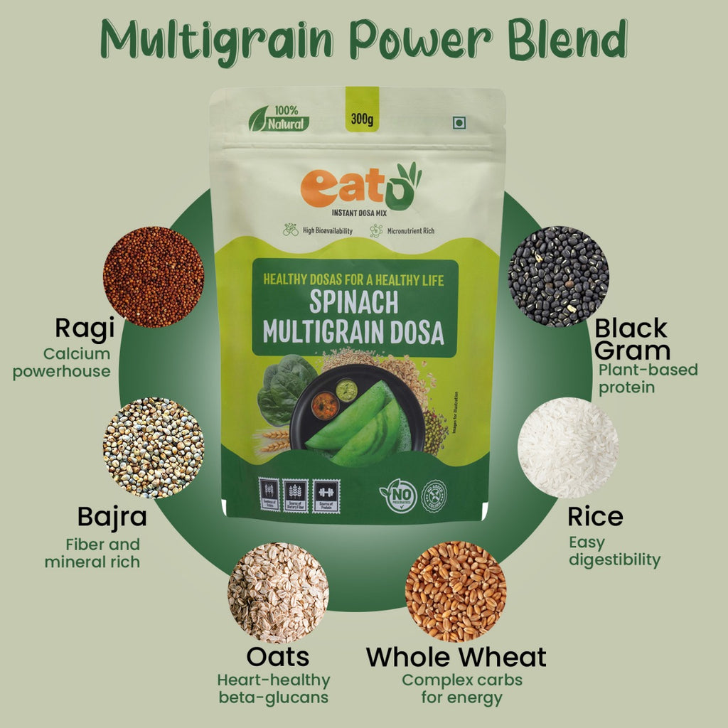 Eat5 Instant Spinach Multigrain Dosa Mix | Healthy, Ready to Cook , Indian Breakfast | 100% Natural | No Preservatives | Makes 10–12 Dosas (300g)