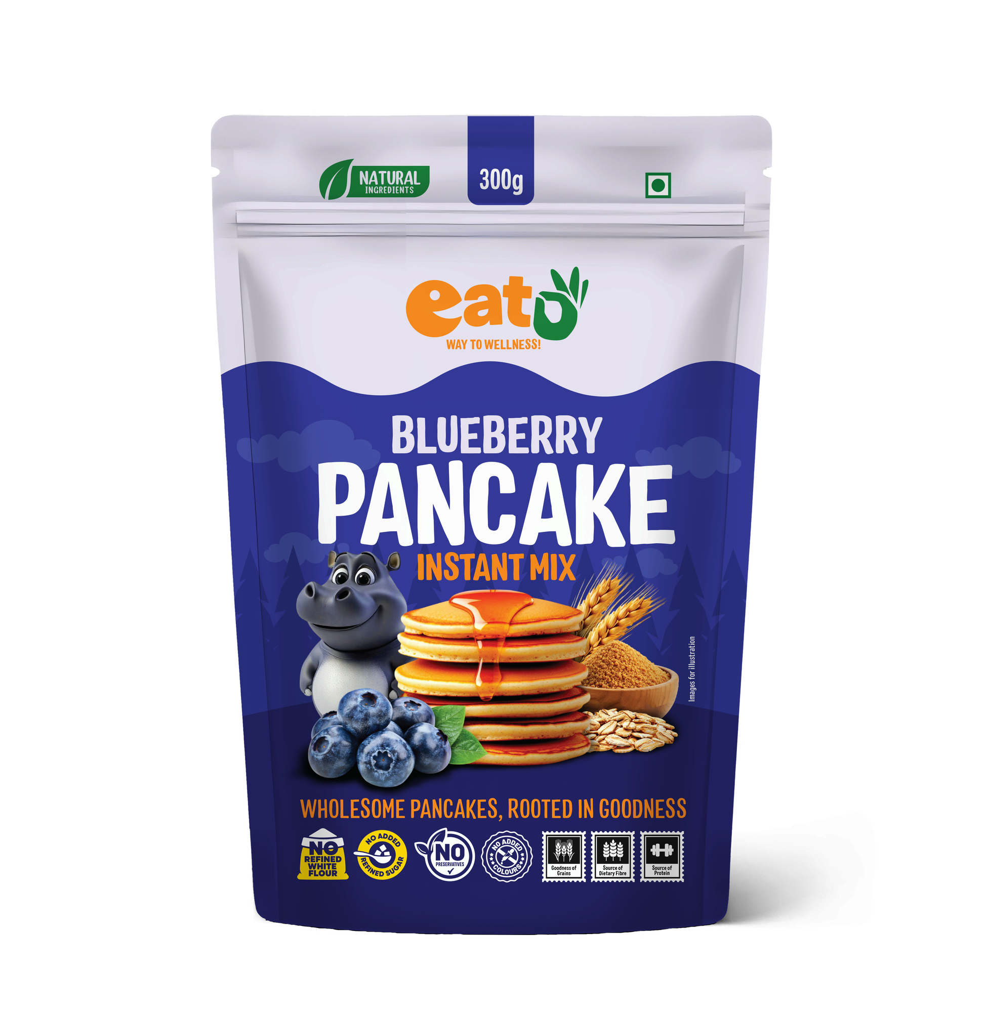 Eat5 Blueberry Pancake Instant Mix 300g | No Maida, No Refined Sugar, Preservative-Free | Rich, Soft & Fluffy Healthy Blueberry Pancakes | High Fiber & Protein-Rich | Quick & Easy Breakfast or Snack