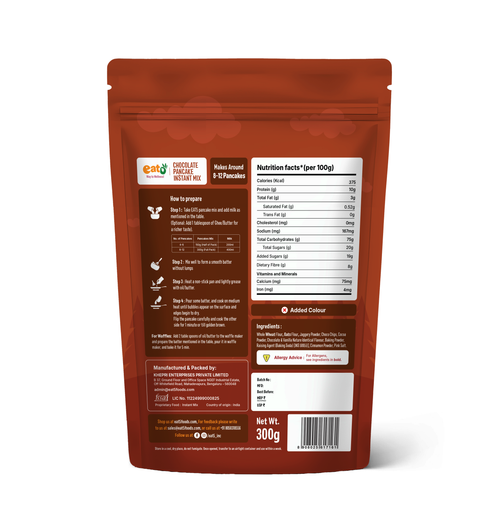 Eat5 Chocolate Pancake Instant Mix 300g | No Maida, No Refined Sugar, Preservative-Free | Rich, Soft & Fluffy Healthy Chocolate Pancakes | High Fiber & Protein-Rich | Quick & Easy Breakfast or Snack