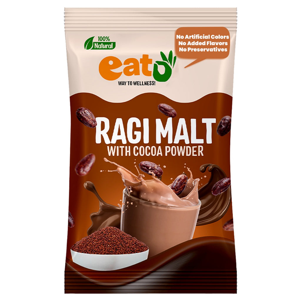Eat5 Sprouted & Roasted Ragi Malt with Natural Cocoa Powder | Nutritious & Delicious Instant Drink Mix | High in Calcium & Iron | 100% Natural, No Preservatives | Vegan & Gluten-Free