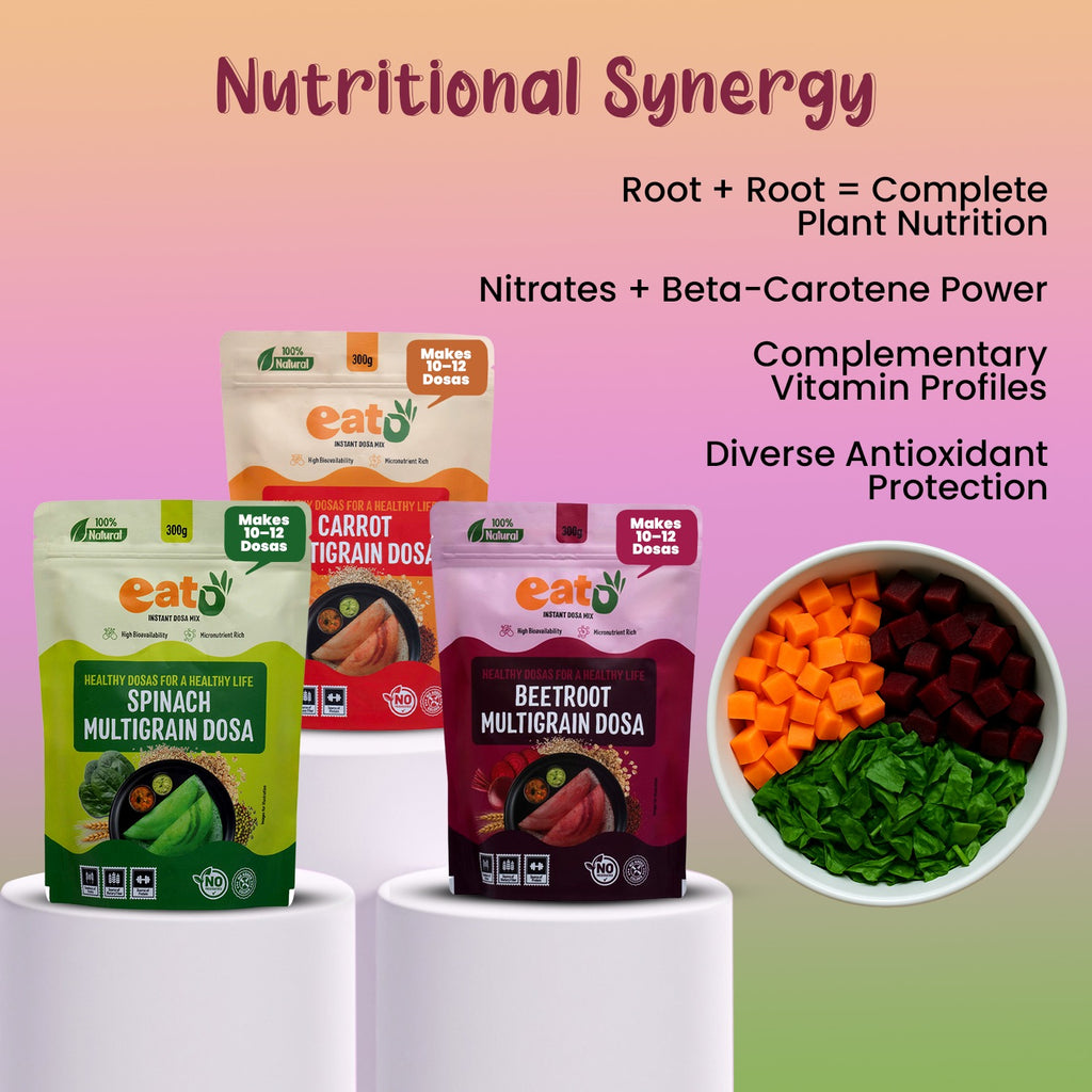 Eat5 Instant Multigrain Dosa Mix Combo Pack | Carrot, Spinach & Beetroot  | High Bioavailability & Micronutrient Rich | 100% Natural, No Preservatives | Makes 10–12 Dosas Each (3*300g)
