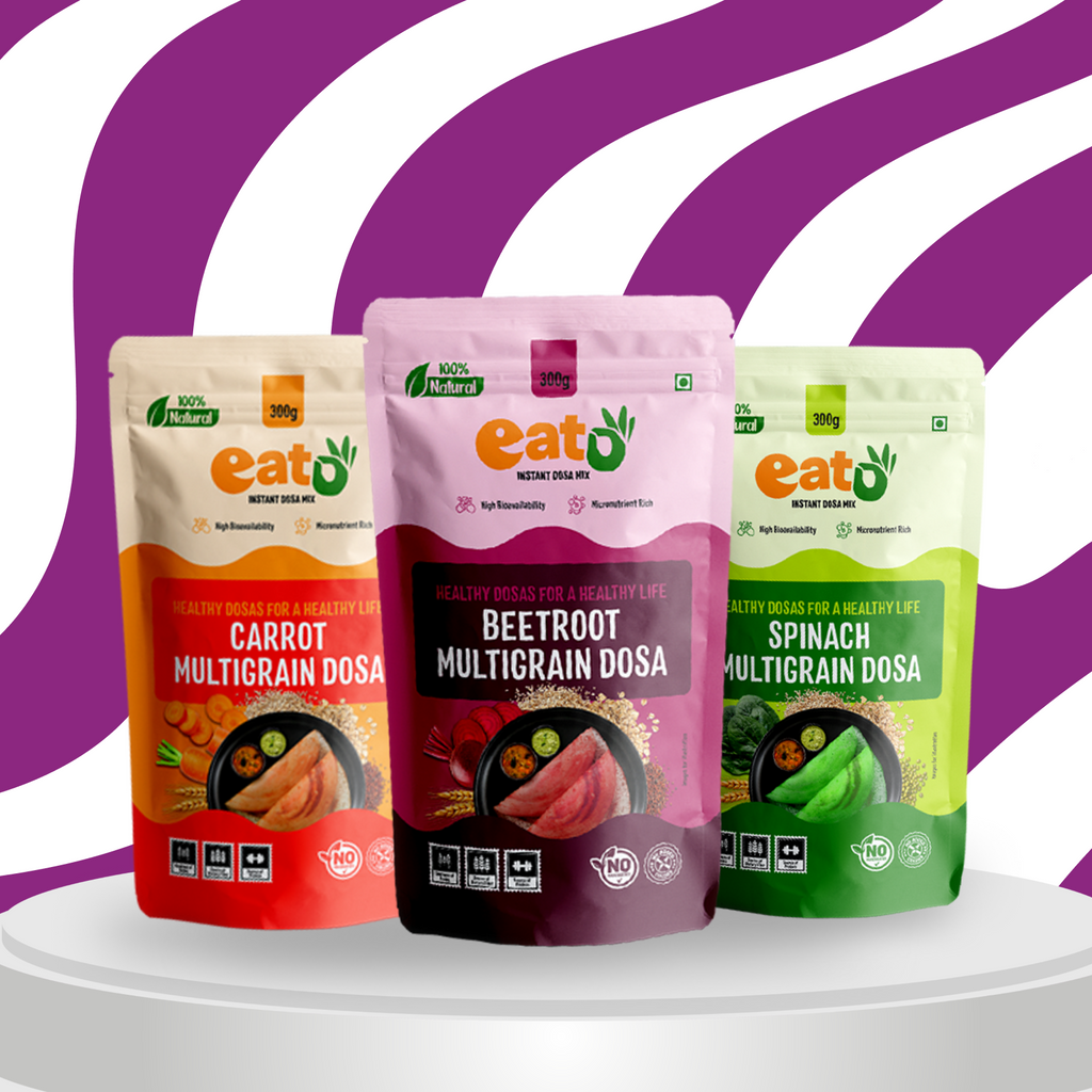 Eat5 Instant Multigrain Dosa Mix Combo Pack | Carrot, Spinach & Beetroot  | High Bioavailability & Micronutrient Rich | 100% Natural, No Preservatives | Makes 10–12 Dosas Each (3*300g)