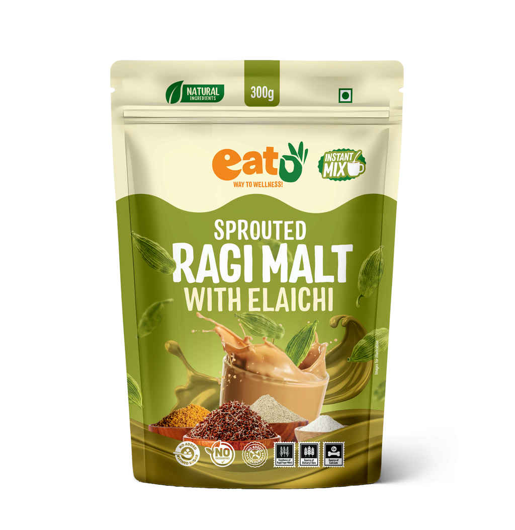 Eat5 Instant Sprouted Ragi Malt with Elaichi | (300gms) |Instant Health Drink Mix | Rich in Calcium & Iron | No Preservatives | Natural Ingredients | Baby, Kids & Family Nutrition