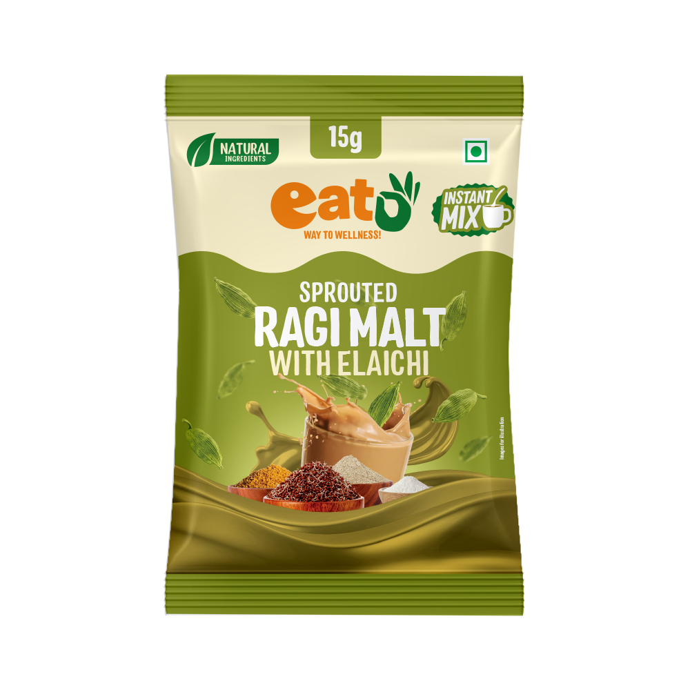 Eat5 Instant Sprouted Ragi Malt with Elaichi | (15g X 24 Sachet) |Instant Health Drink Mix | Rich in Calcium & Iron | No Preservatives | Natural Ingredients | Baby, Kids & Family Nutrition