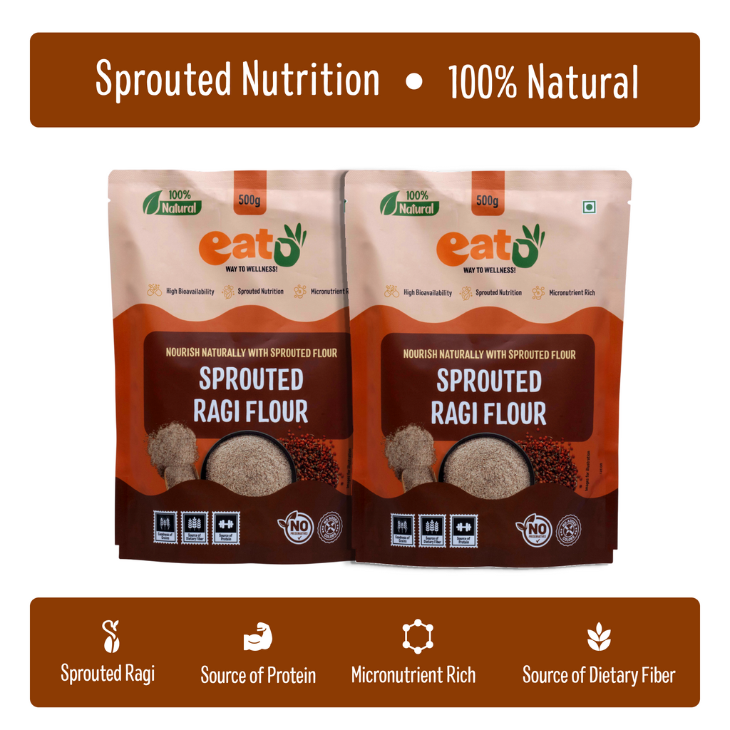 Eat5 Sprouted Ragi Flour Healthy & Instant (500g) | High in Calcium & Iron | 100% Natural, Gluten-Free & Vegan | Ideal for Porridge, Rotis, Pancakes & More | No Preservatives