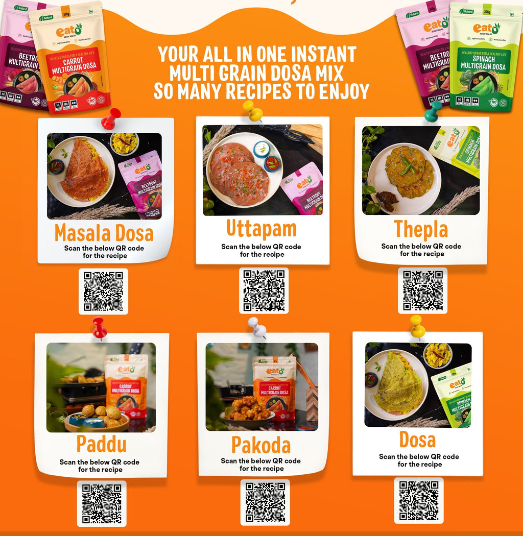 Eat5 Instant Spinach Multigrain Dosa Mix | Healthy, Ready to Cook , Indian Breakfast | 100% Natural | No Preservatives | Makes 10–12 Dosas (300g)