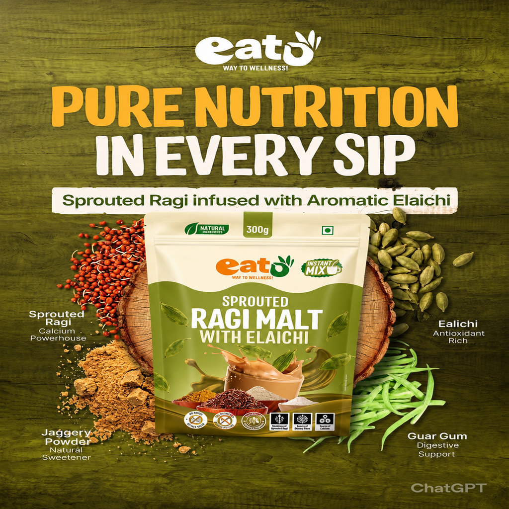 Eat5 Instant Sprouted Ragi Malt with Elaichi | (300gms) |Instant Health Drink Mix | Rich in Calcium & Iron | No Preservatives | Natural Ingredients | Baby, Kids & Family Nutrition